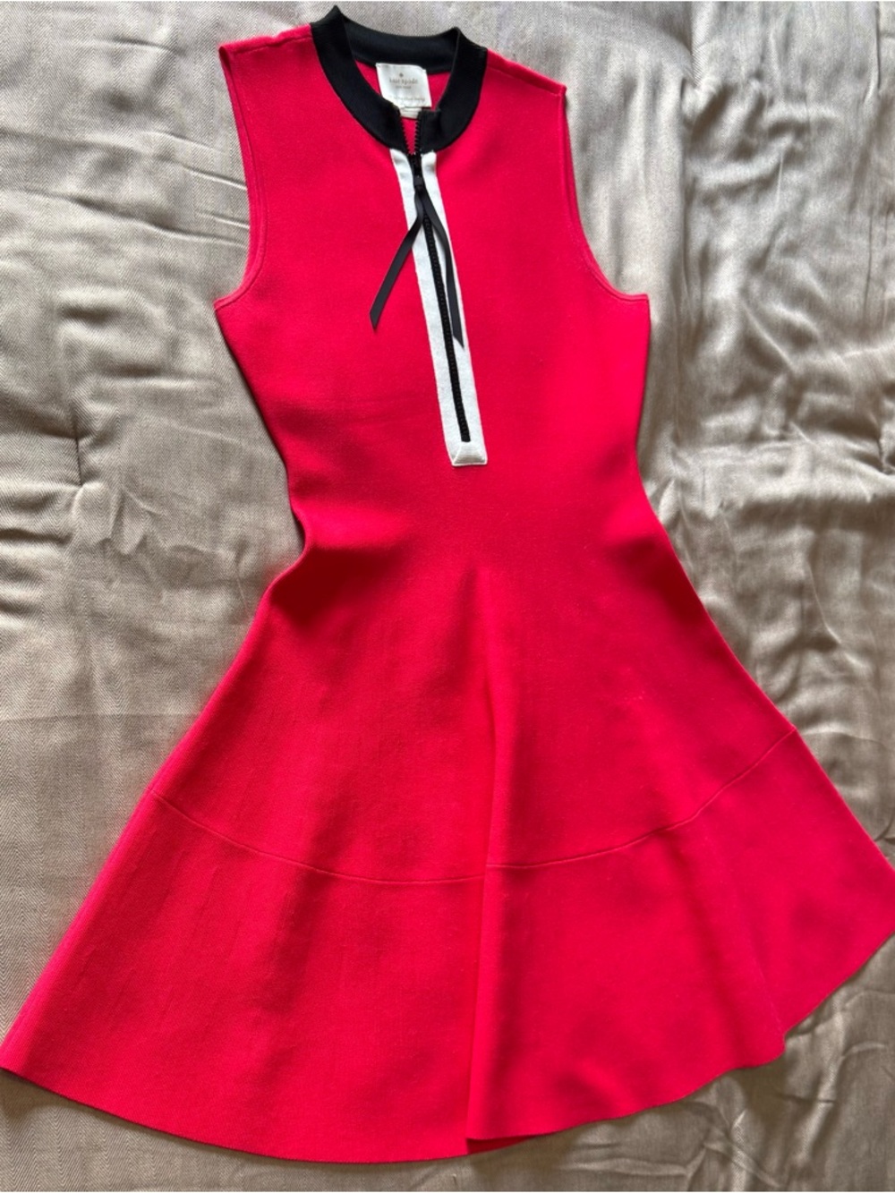 kate spade Red Sleeveless Fit-and-Flare Dress with Black Collar